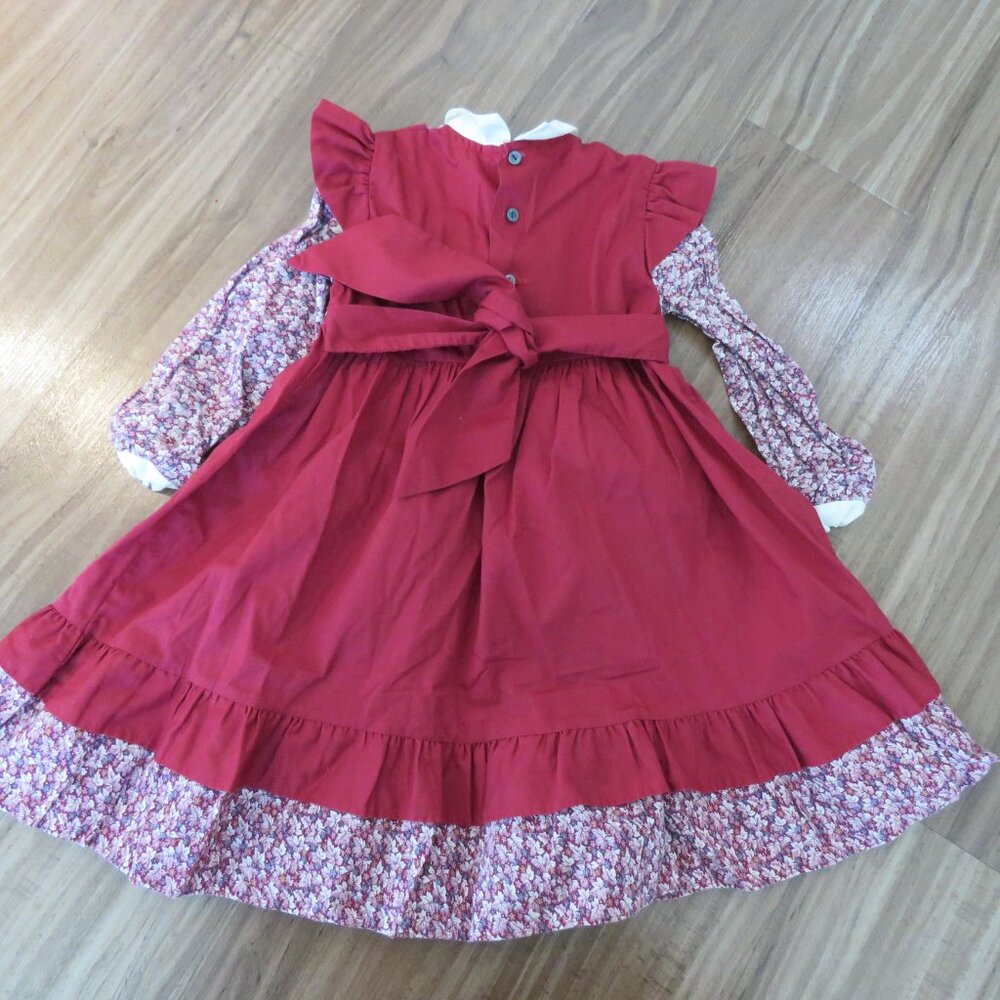 VINTAGE POLLY FLINDERS Smocked Floral Cottagecore Prairie Girl's Dress Church - Picture 9 of 13